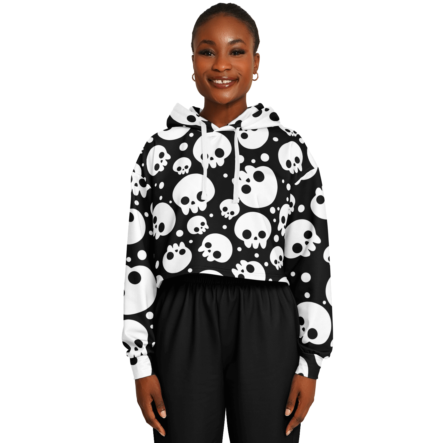 Skulls Cropped Hoodie For Women | Black & White