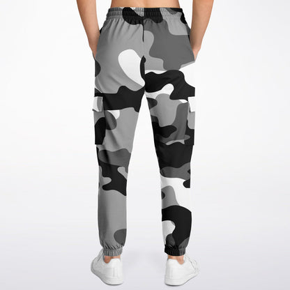Black Gray & White Camouflage Cargo Sweatpants