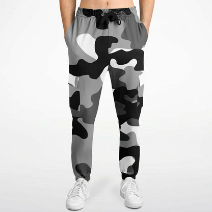 Black Gray & White Camouflage Cargo Sweatpants