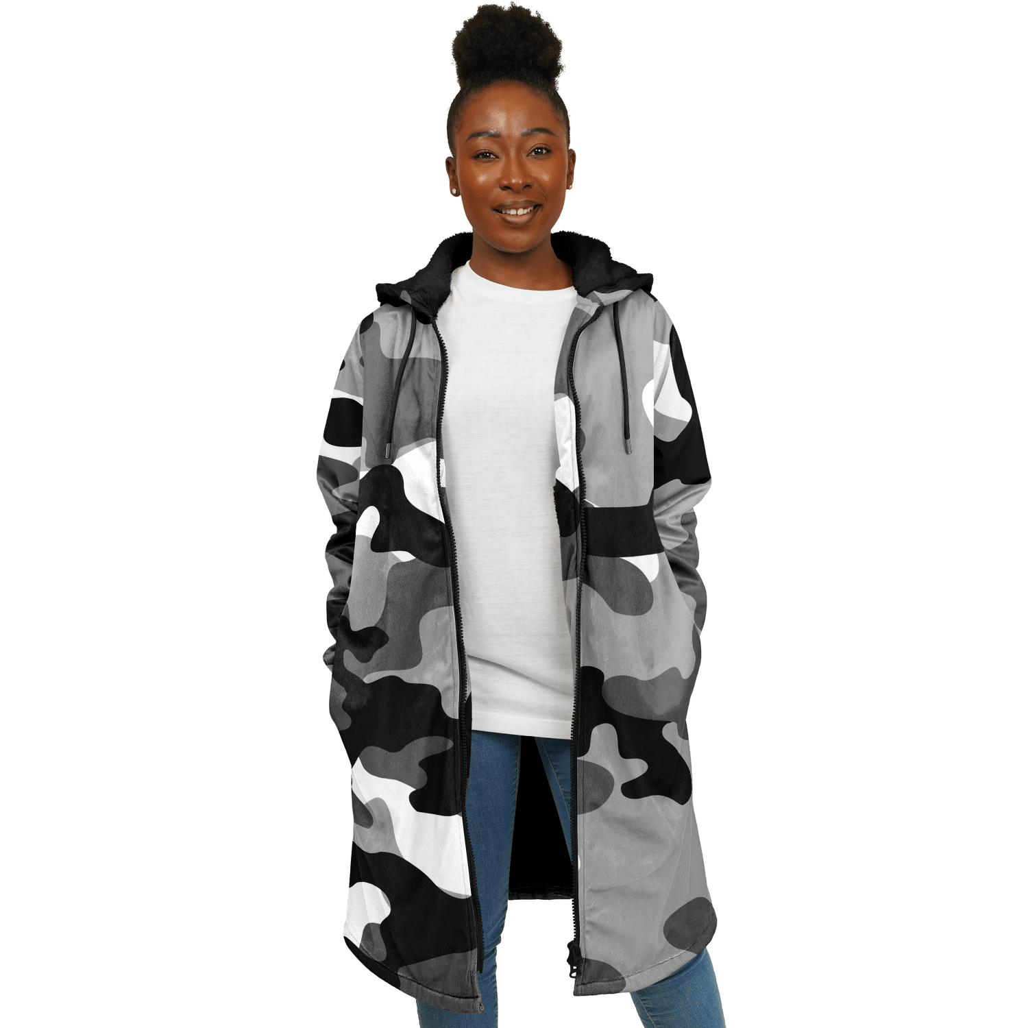 Gray Black & White Camo Cloak With a Zipper