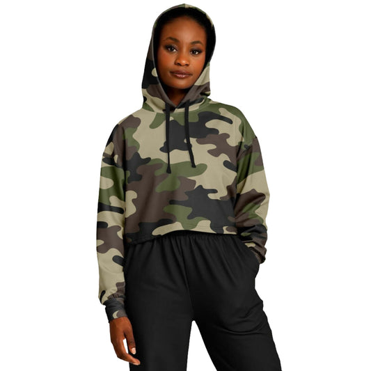 Camo Cropped Hoodie | Mongoose Green & Dark Olive