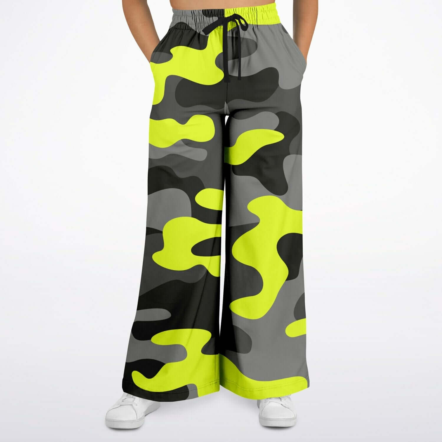 Camo Wide Leg Pants For Women | Olive Black & Yellow