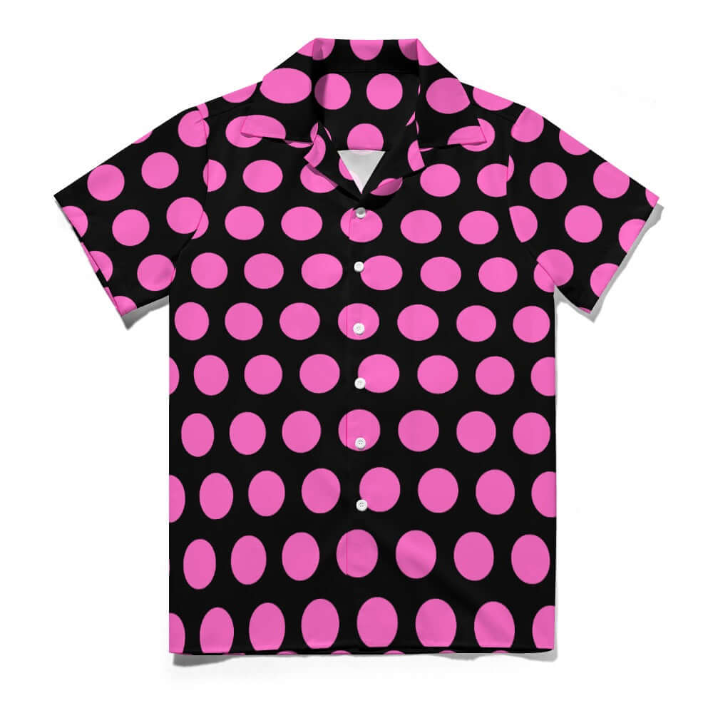 Pink Dots On a Black Cuban Collar Shirt