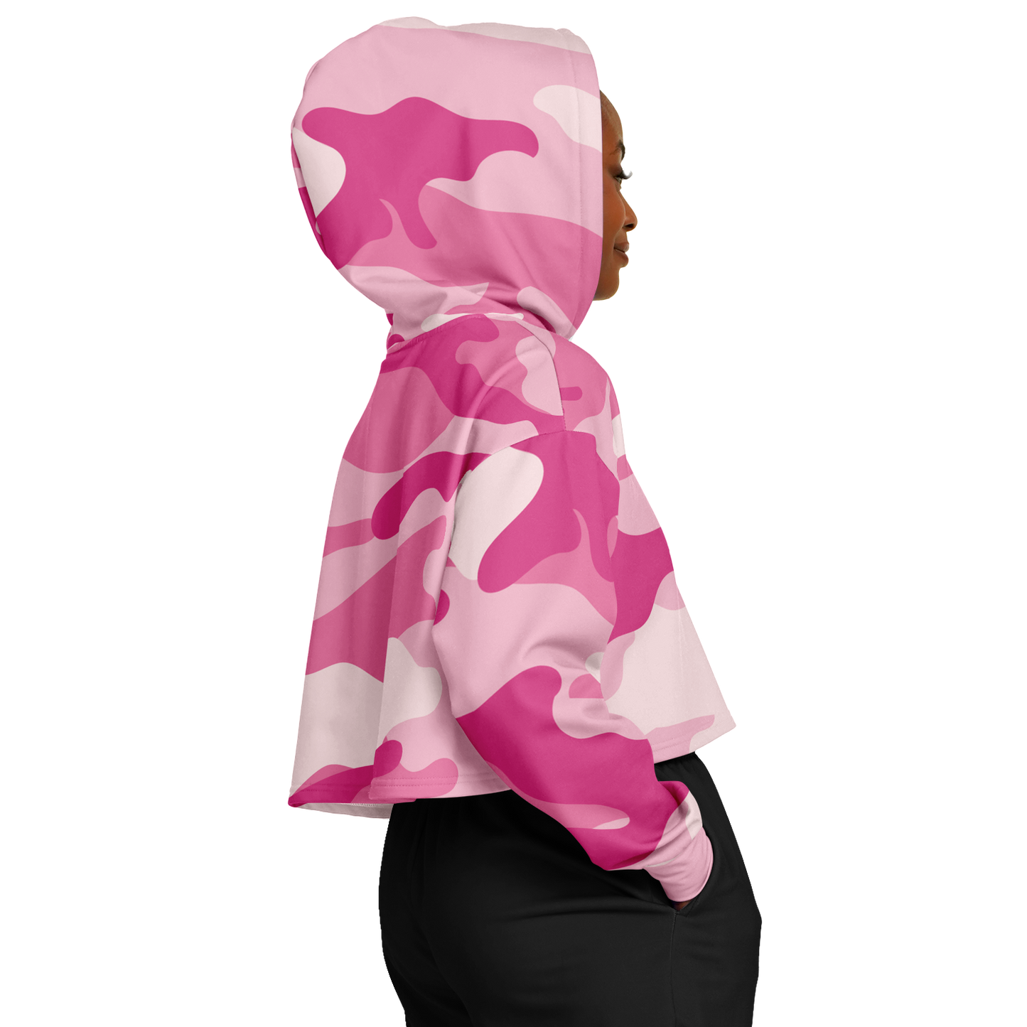 Lavender Pink Camo Cropped Hoodie For Women