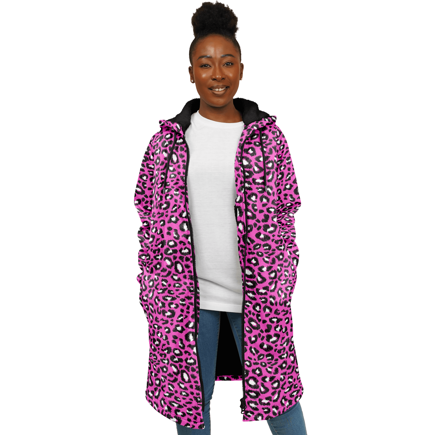 Pink Leopard Cloak With a Zipper