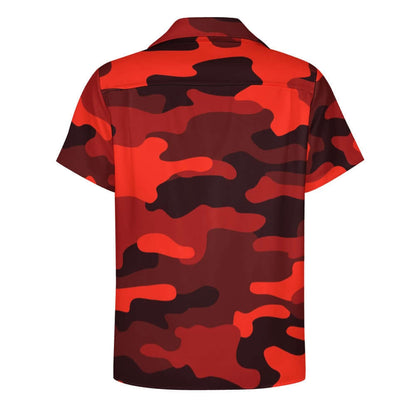 Scarlet Red & Black Camouflage Cuban Collar Shirt