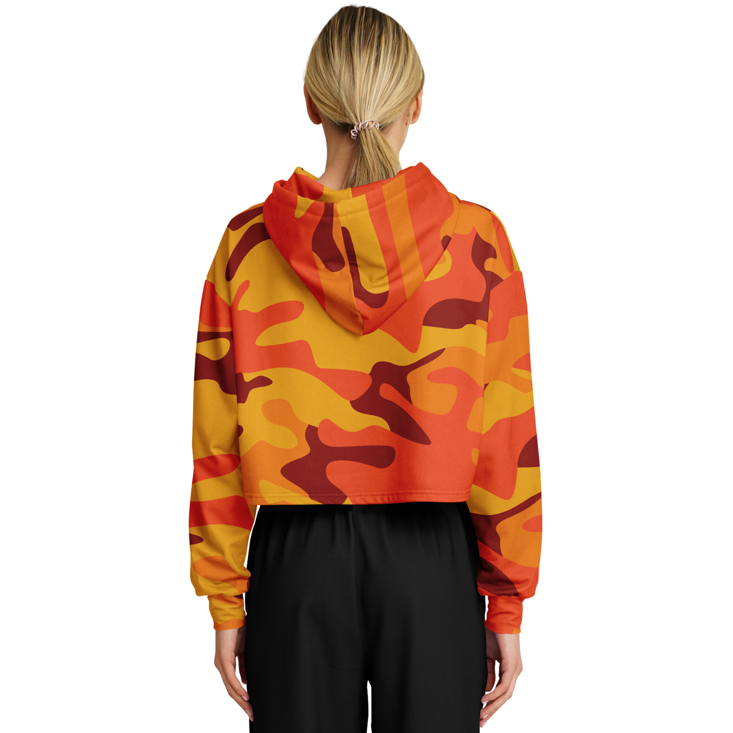 Orange & Red Camo Cropped Hoodie For Women