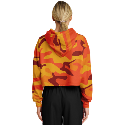 Orange & Red Camo Cropped Hoodie For Women