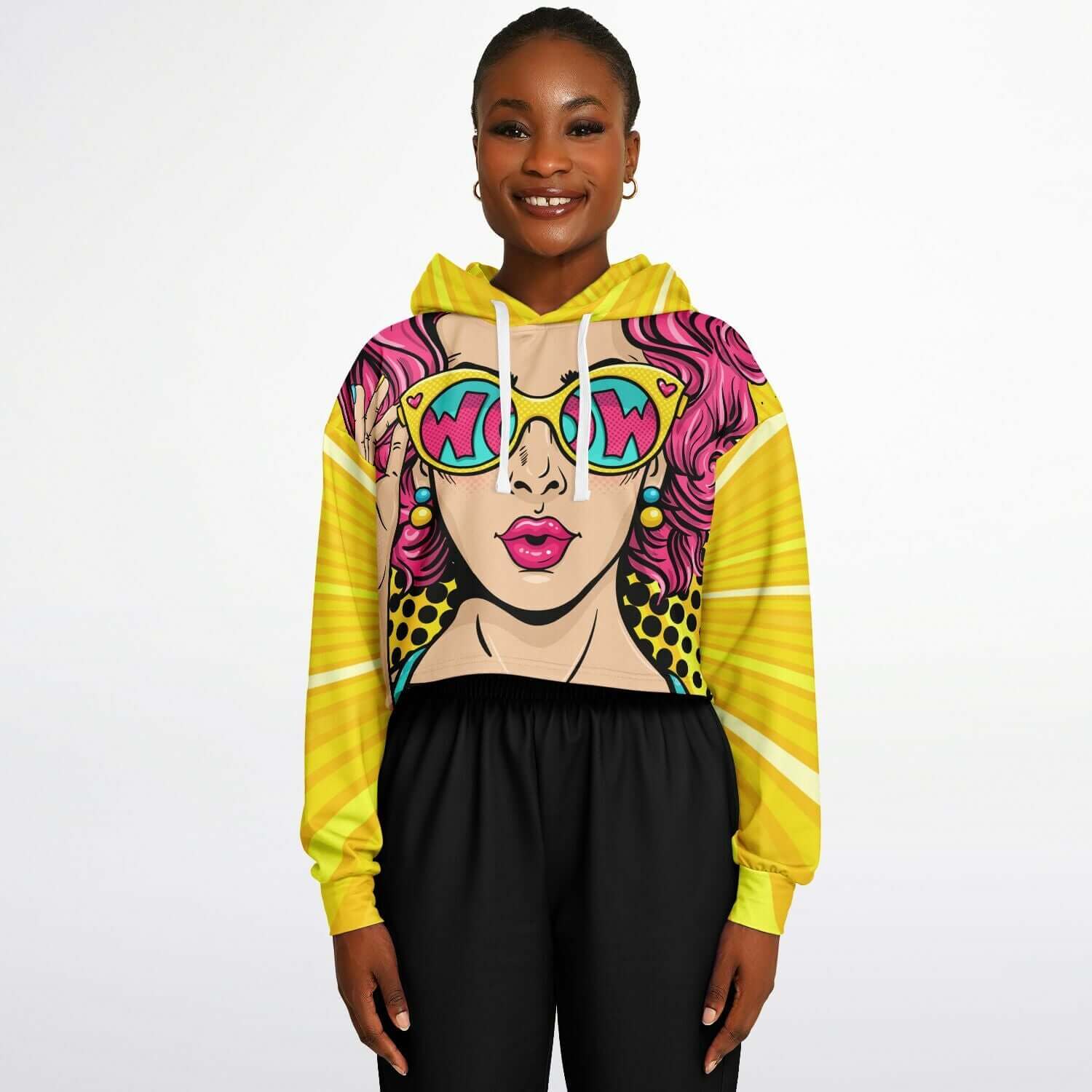 WOW Lady Yellow Cropped Hoodie