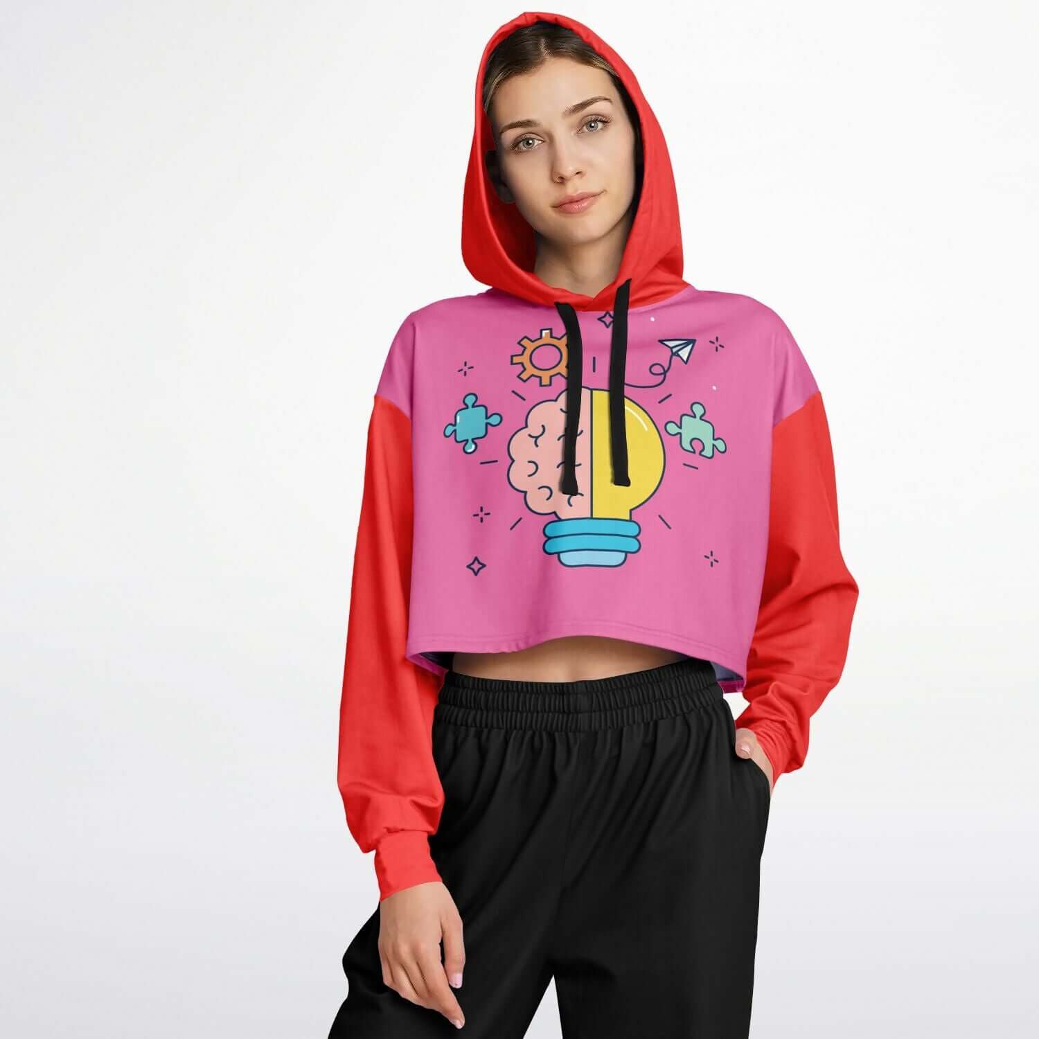 Red & Pink Brain Bulb Cropped Hoodie