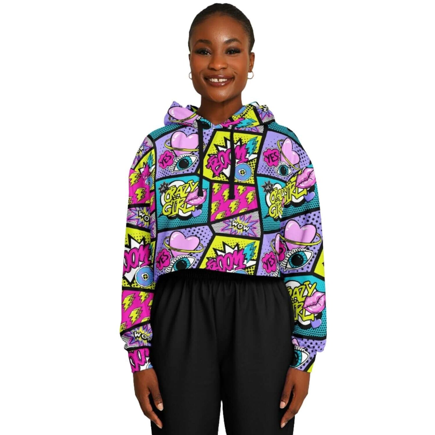 Cropped Hoodie | Pink Blue Yellow Pop Art Craziness