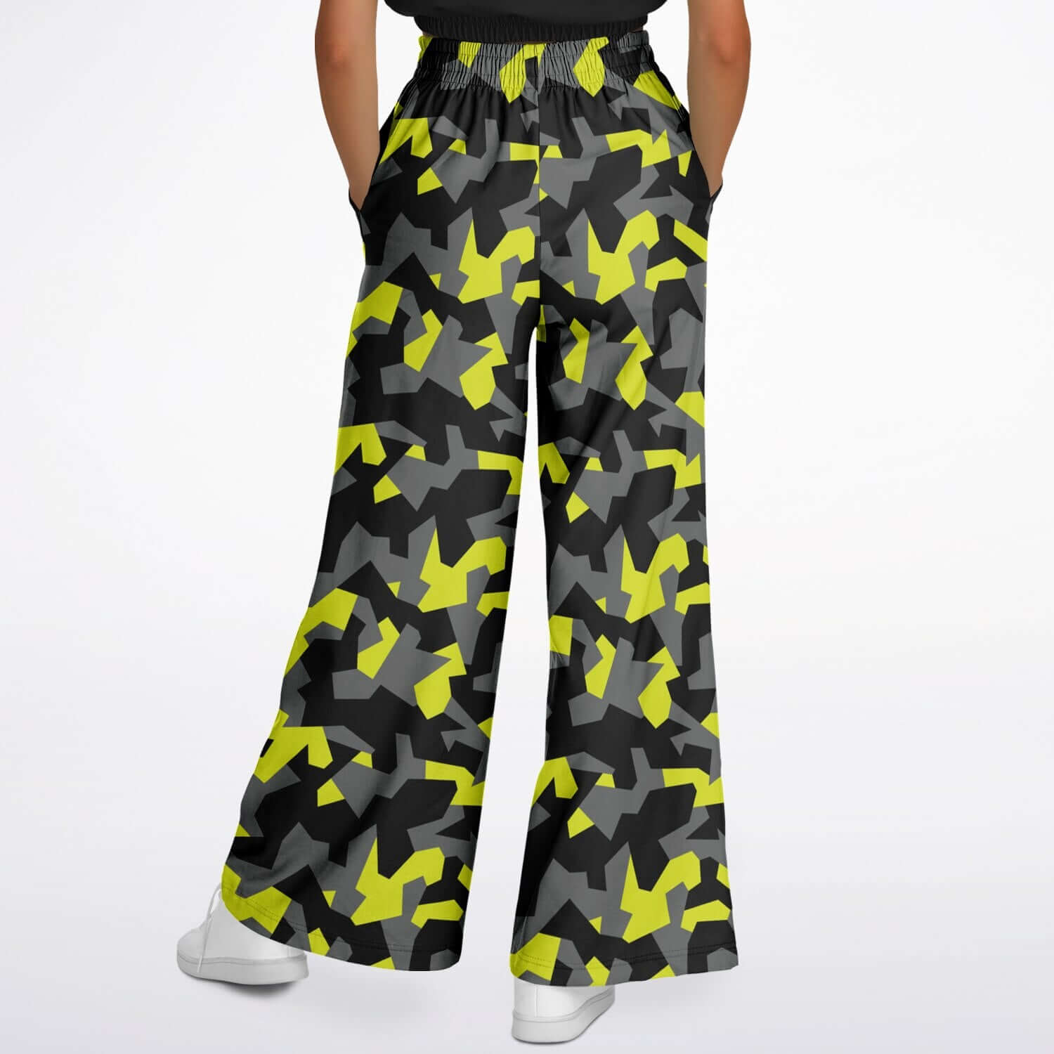 Camo Wide Leg Pants For Women | Geometric Black & Yellow