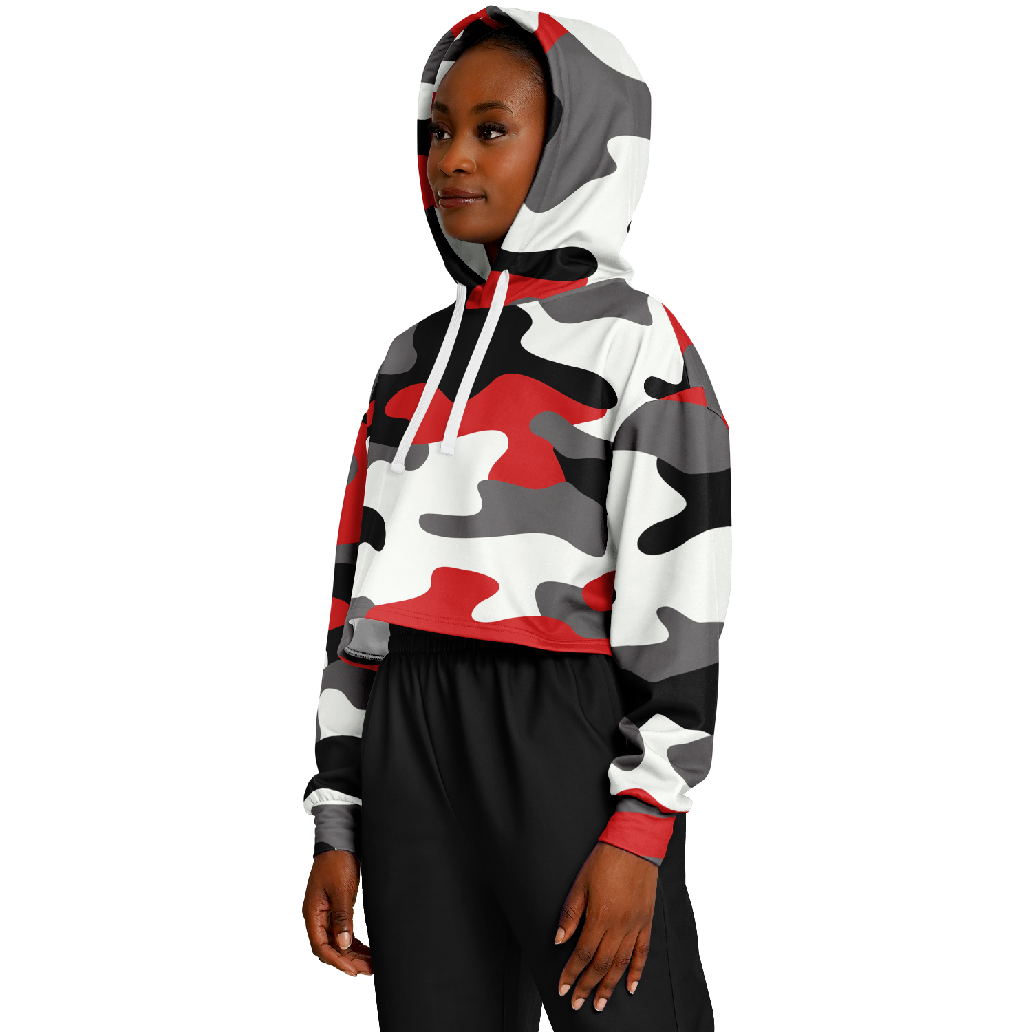 Red Black & White Camo Cropped Hoodie