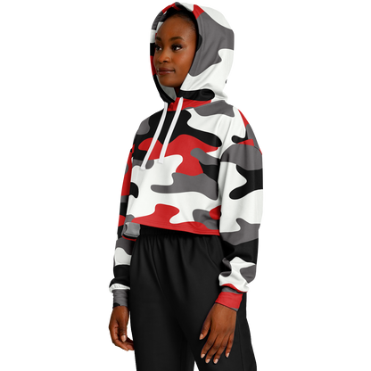 Red Black & White Camo Cropped Hoodie