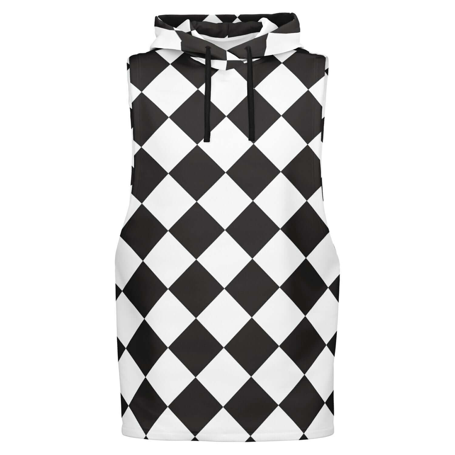 Sleeveless Hoodie For Men | Black & White Diamond