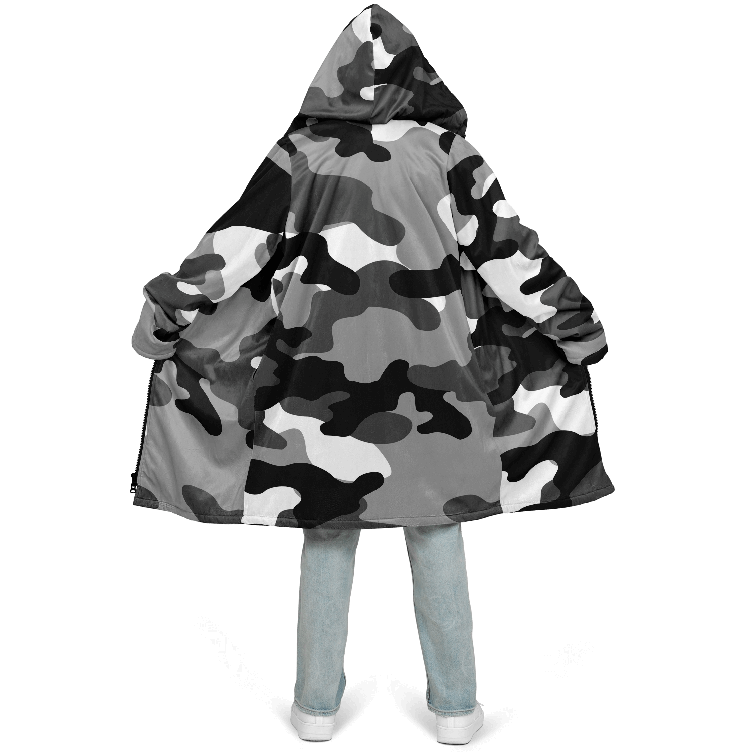 Gray Black & White Camo Cloak With a Zipper