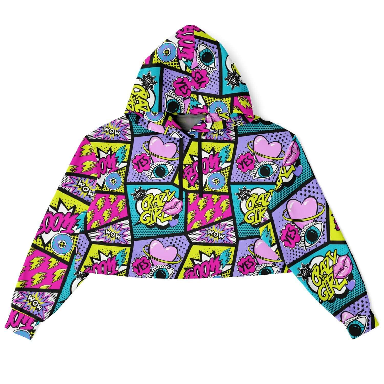 Cropped Hoodie | Pink Blue Yellow Pop Art Craziness