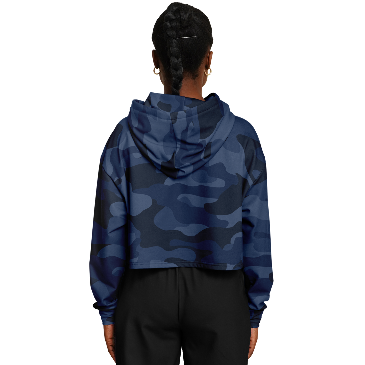 Deep Blue Camo Cropped Hoodie For Women