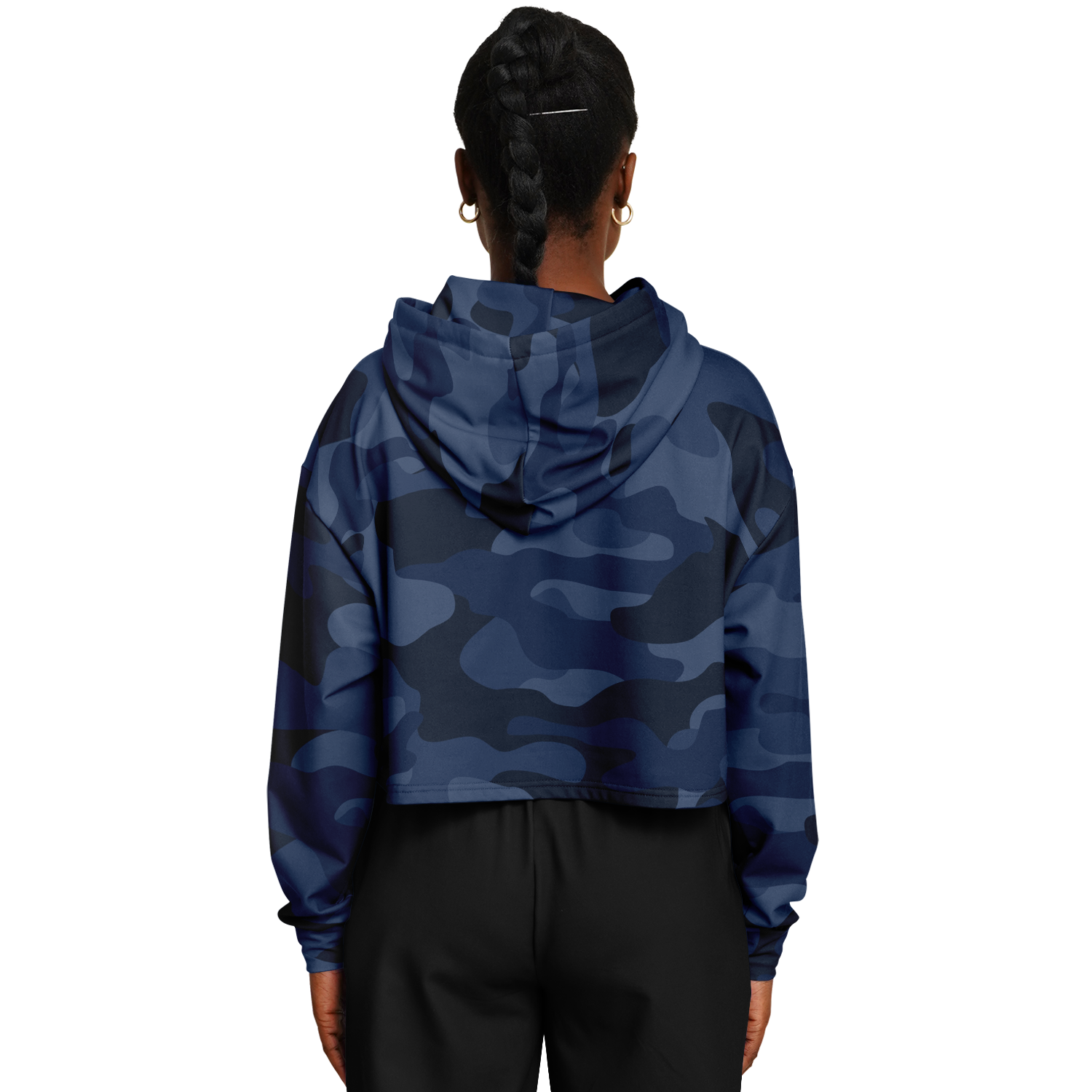 Deep Blue Camo Cropped Hoodie For Women