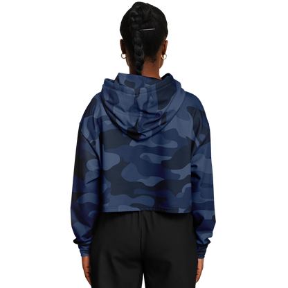 Deep Blue Camo Cropped Hoodie For Women