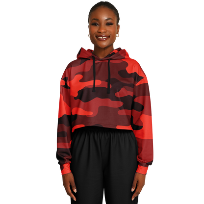 Red Camo Cropped Hoodie For Women