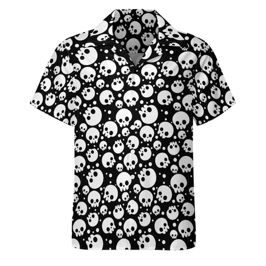 Black & White Skuls Cuban Collar Shirt