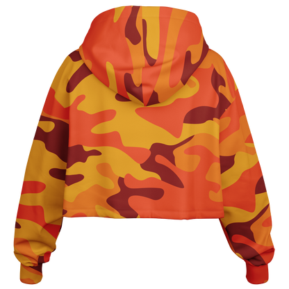 Orange & Red Camo Cropped Hoodie For Women