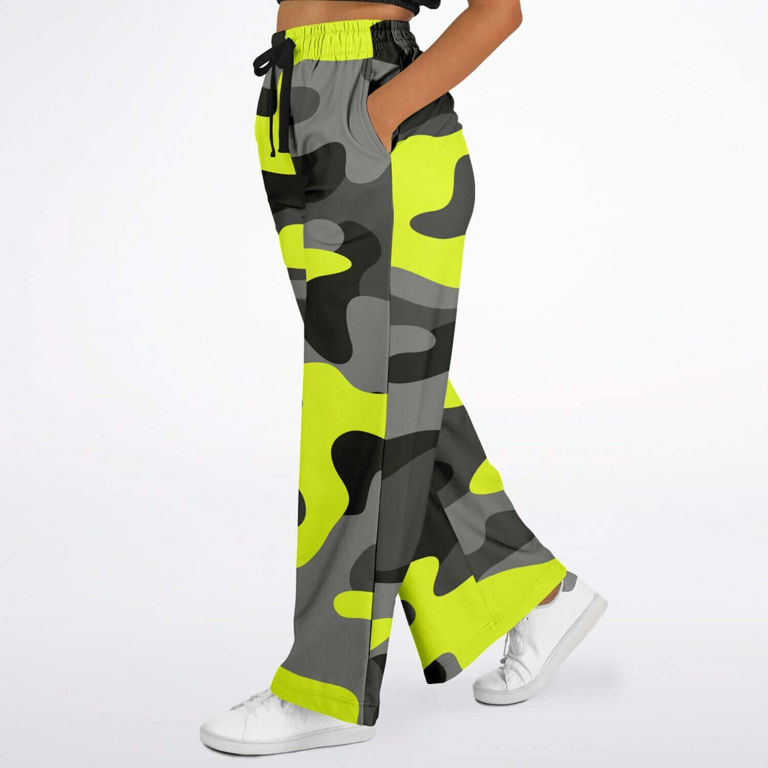 Camo Wide Leg Pants For Women | Olive Black & Yellow