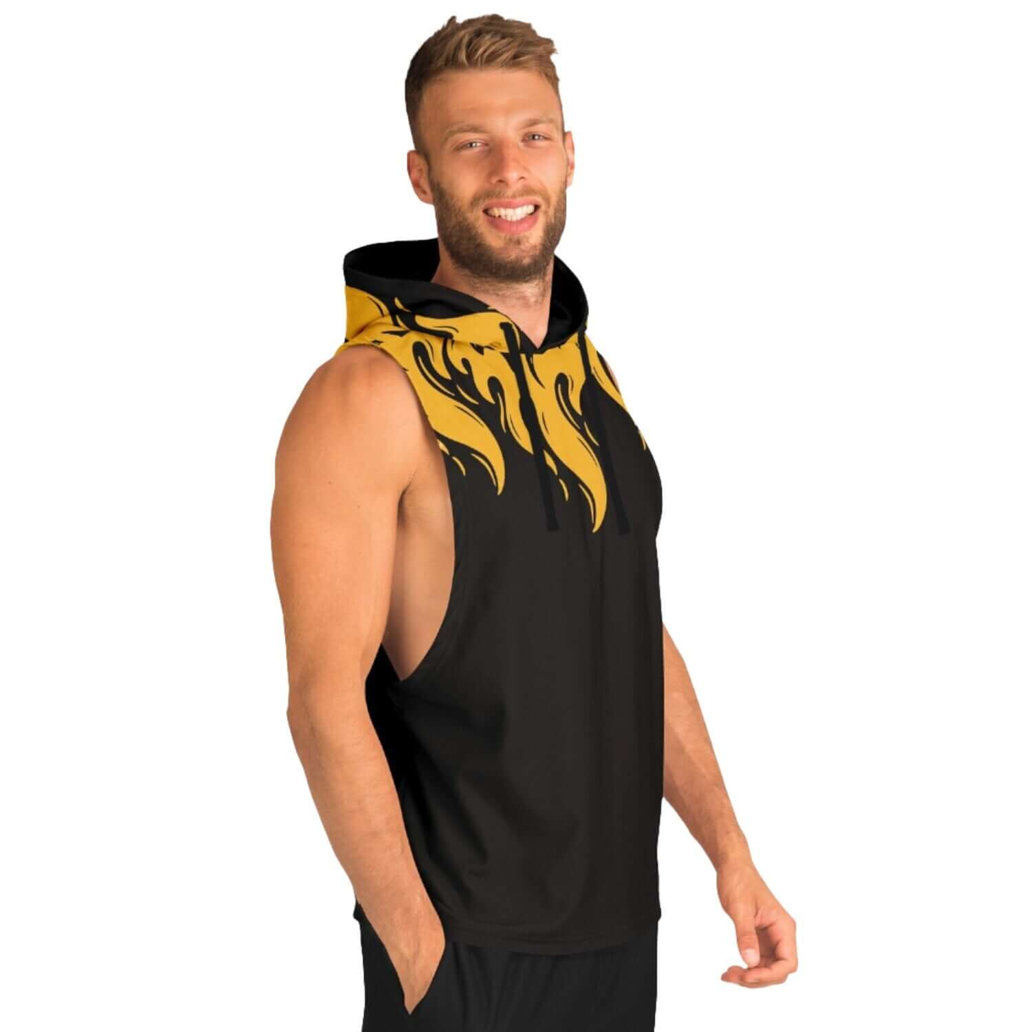 Black Sleeveless Hoodie For Men | Blazing Fire