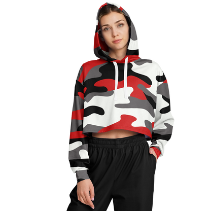 Red Black & White Camo Cropped Hoodie