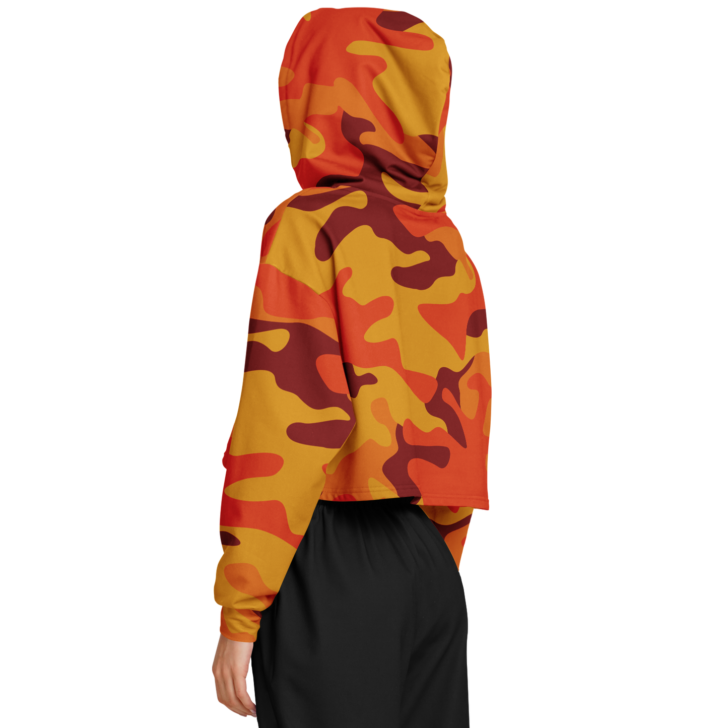 Orange & Red Camo Cropped Hoodie For Women