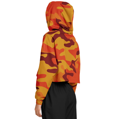 Orange & Red Camo Cropped Hoodie For Women