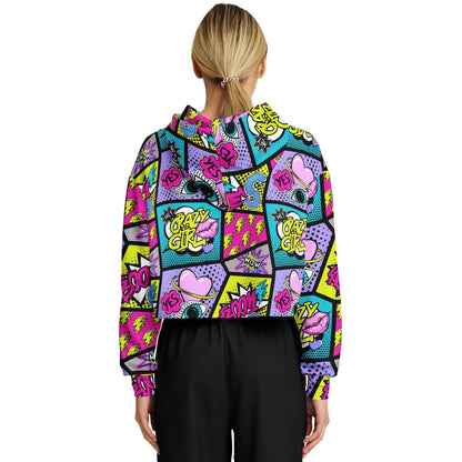 Cropped Hoodie | Pink Blue Yellow Pop Art Craziness