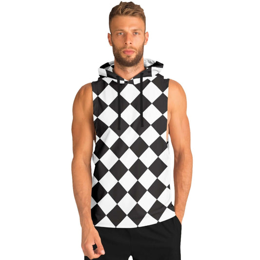 Sleeveless Hoodie For Men | Black & White Diamond