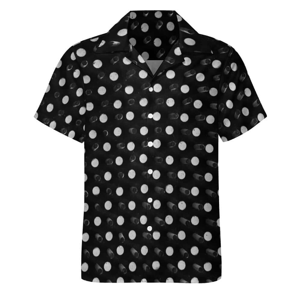 White Dots on a Black Cuban Collar Shirt
