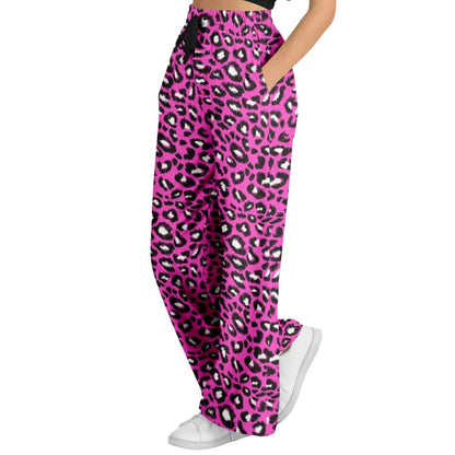 Women's Wide Leg Pants | Black & Pink Leopard