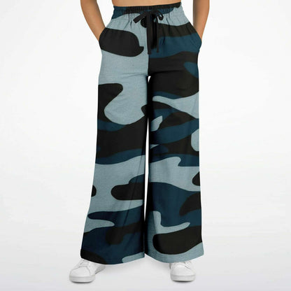 Women's Wide Leg Pants | Commando Blue HD Print