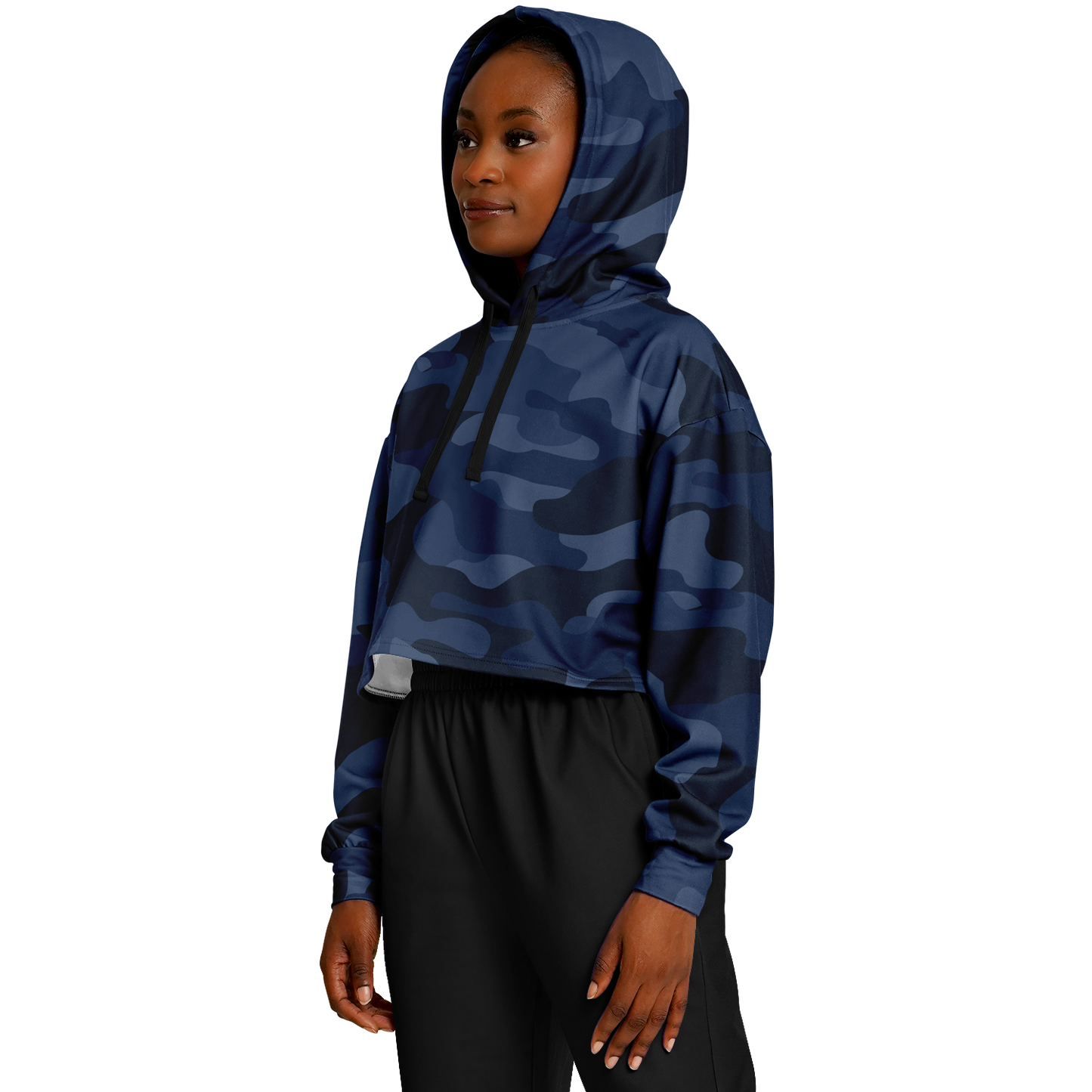 Deep Blue Camo Cropped Hoodie For Women