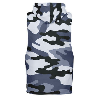 Blue Camouflage Sleeveless Hoodie For Men