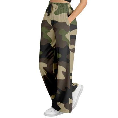 Camo Wide Leg Pants For Women | Olive Green & Brown