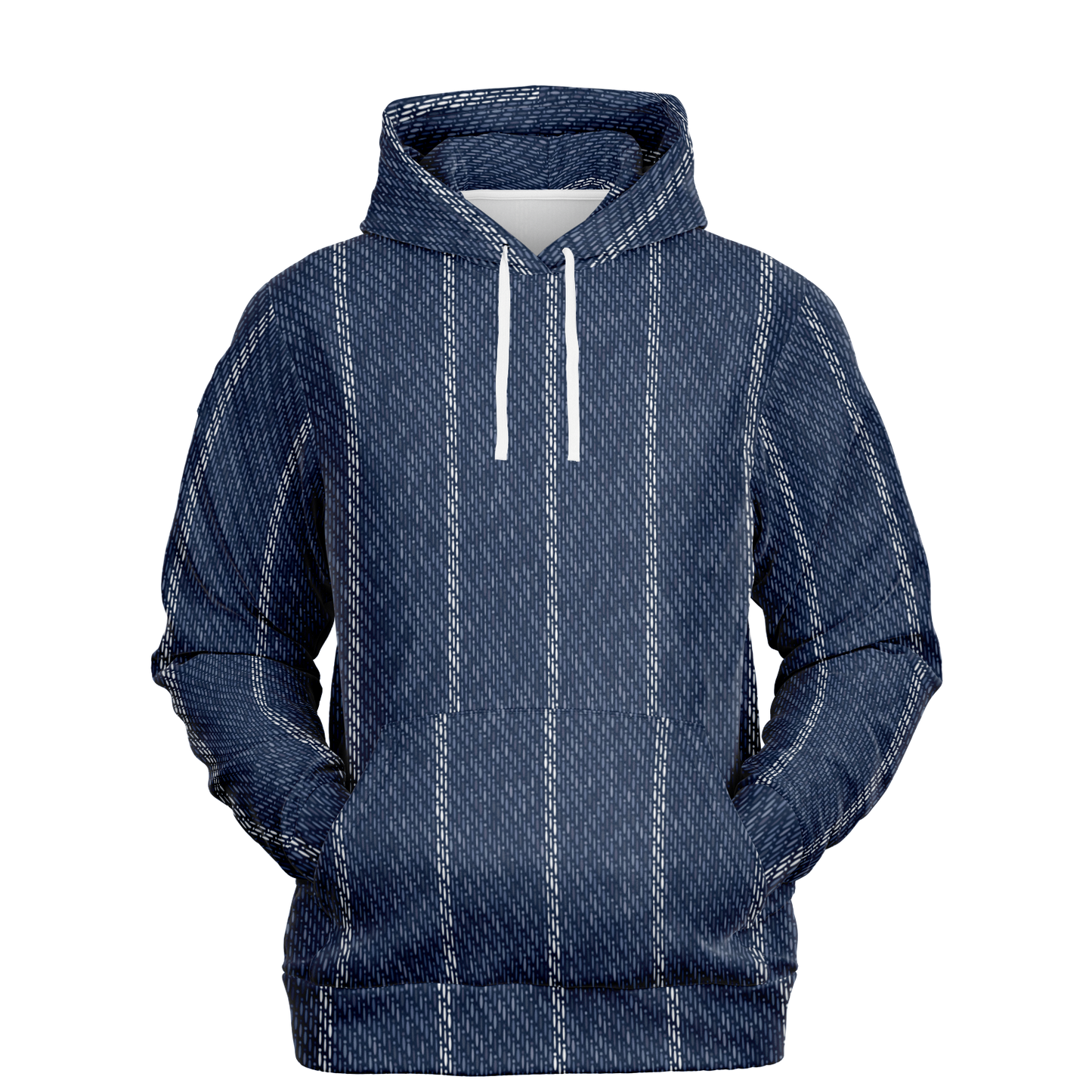 Denim Hoodie | Indigo Blue | Pinstriped Fabric Texture