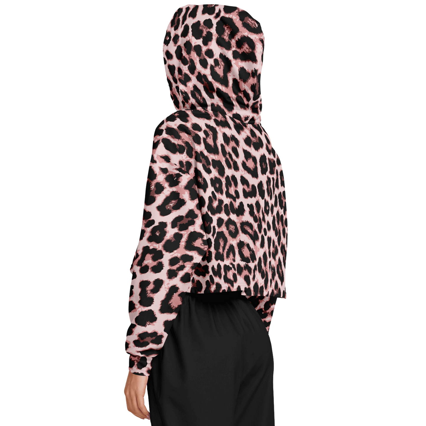 Leopard Cropped Hoodie | Black & Pippin Pattern