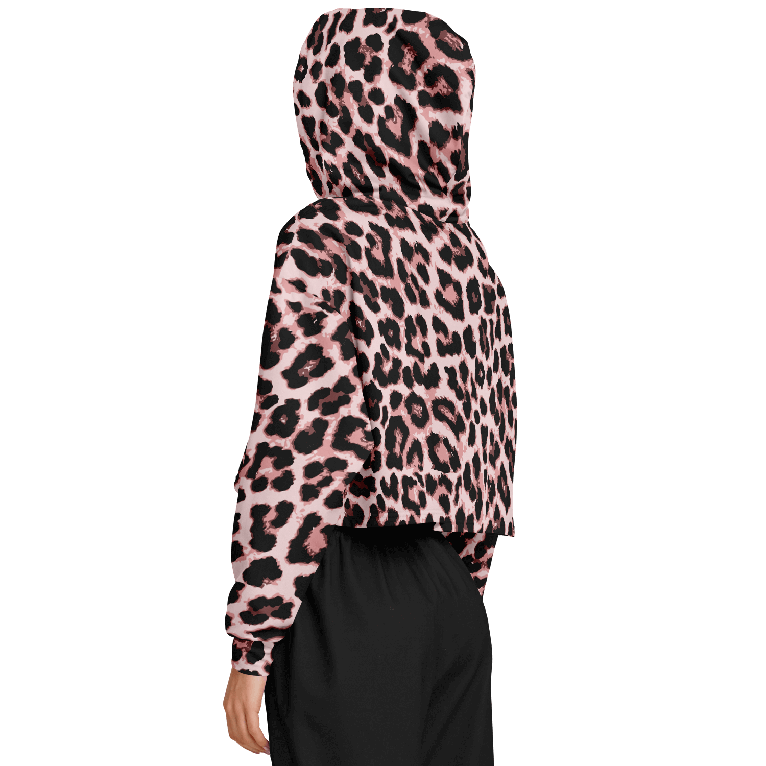 Leopard Cropped Hoodie | Black & Pippin Pattern