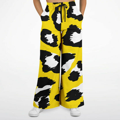 Black & Yellow Leopard Wide Leg Pants For Women | HD Print