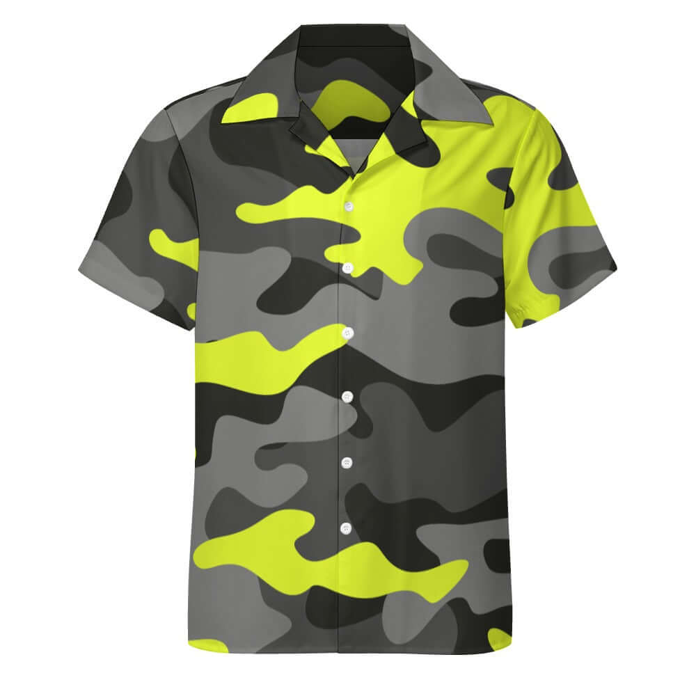 Olive Black & Yellow Camouflage Cuban Collar Shirt