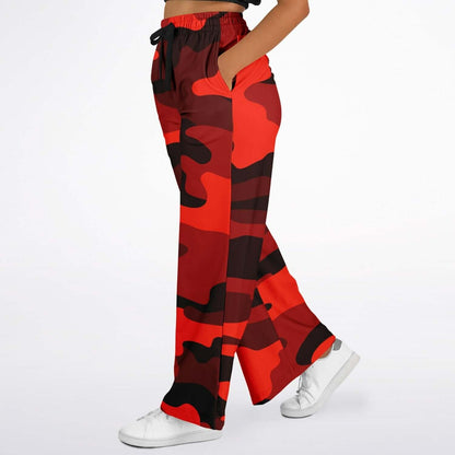 Scarlet Red & Black Camo Wide Leg Pants For Women