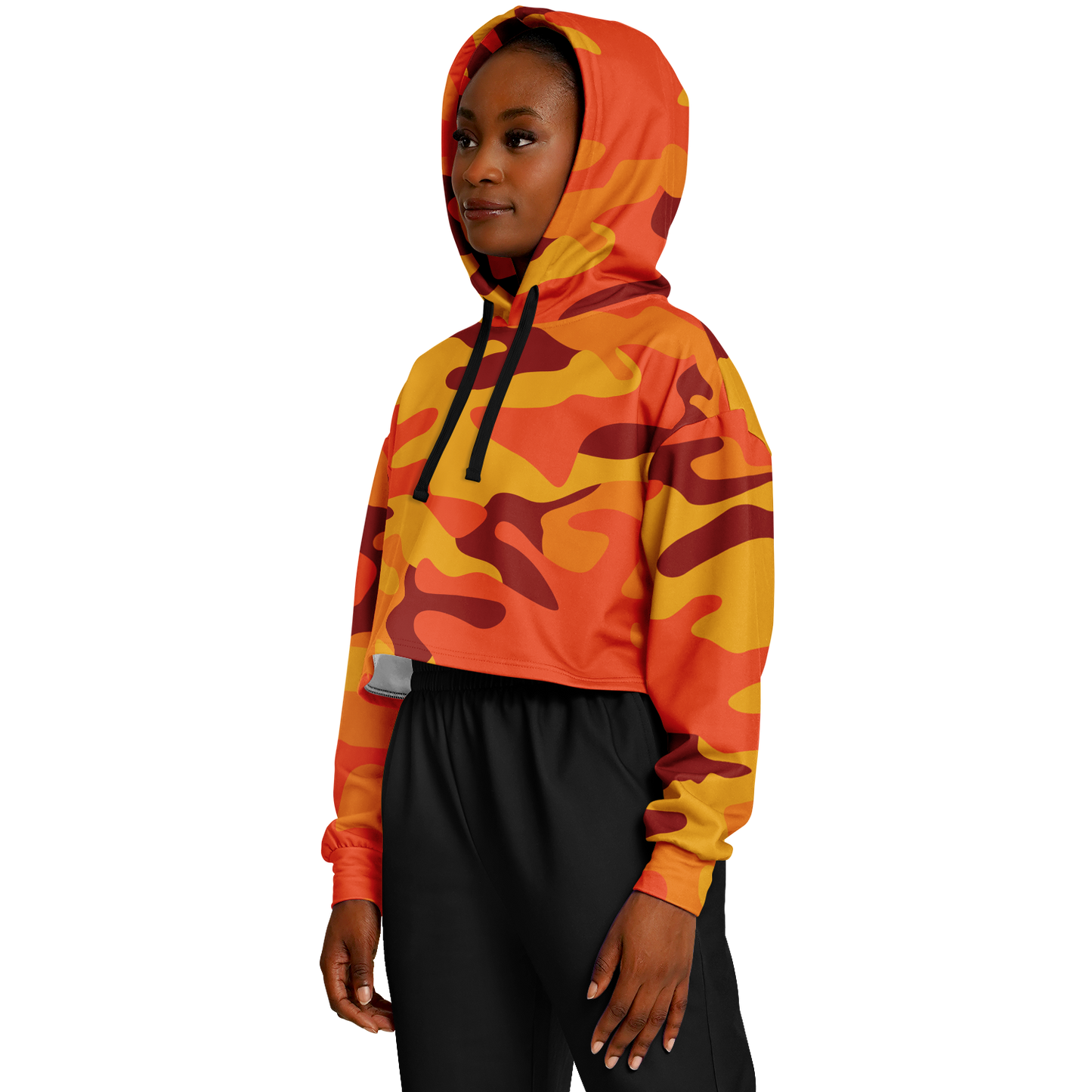 Orange & Red Camo Cropped Hoodie For Women