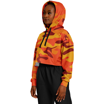 Orange & Red Camo Cropped Hoodie For Women