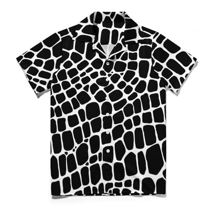 Snake Skin Cuban Collar Shirt | Black & White