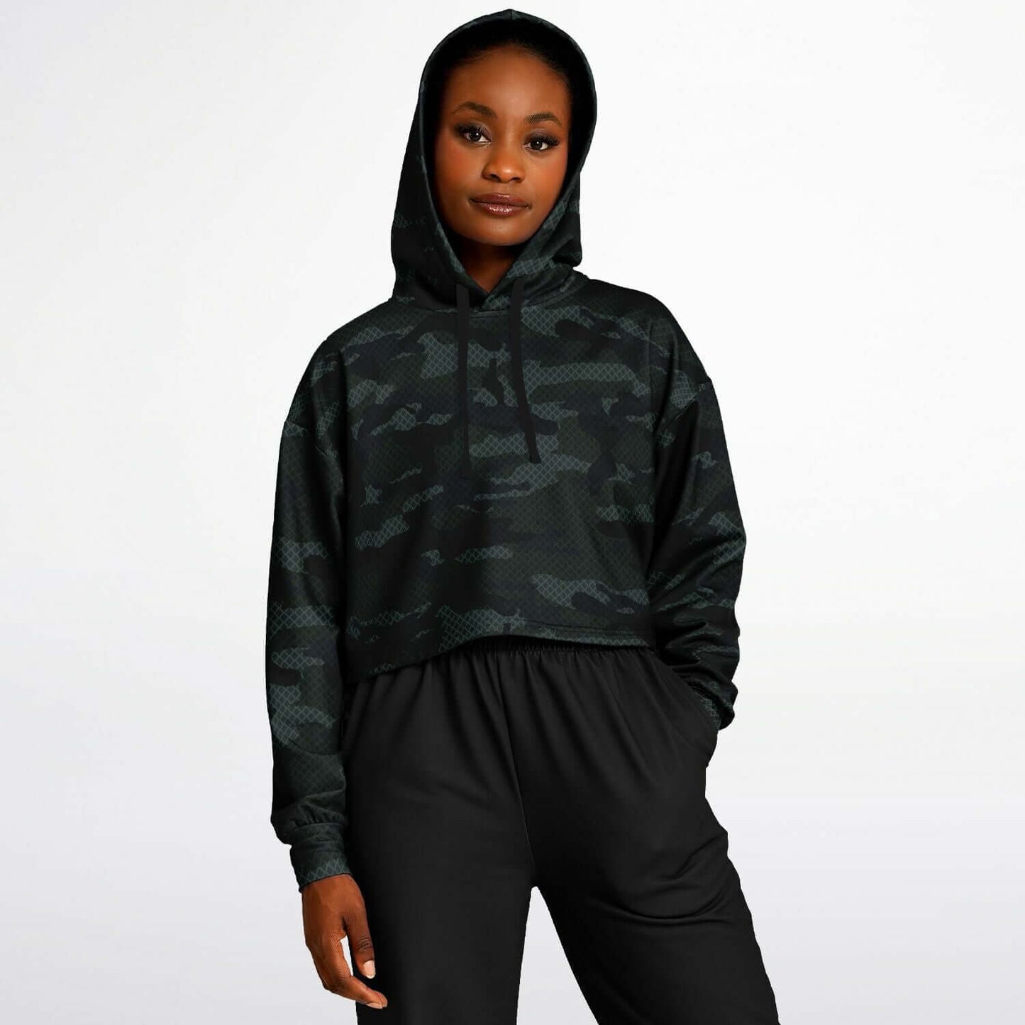 Dark Green Camo Cropped Hoodie